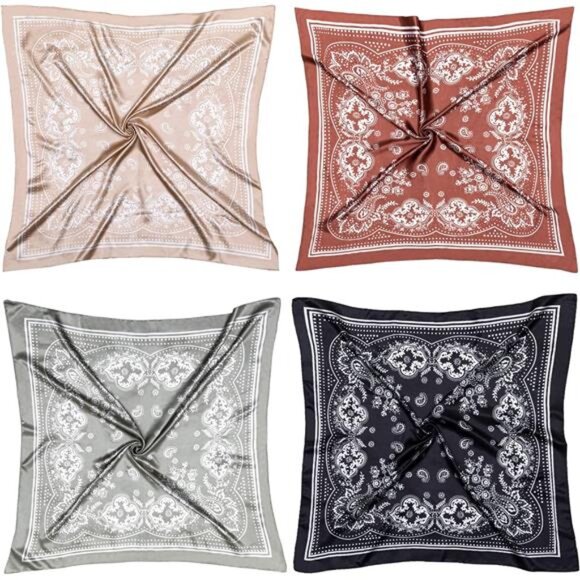 Womens satin square head scarf silk hair wrap bandana neck scarf set 35 inch top - Picture 2 of 7